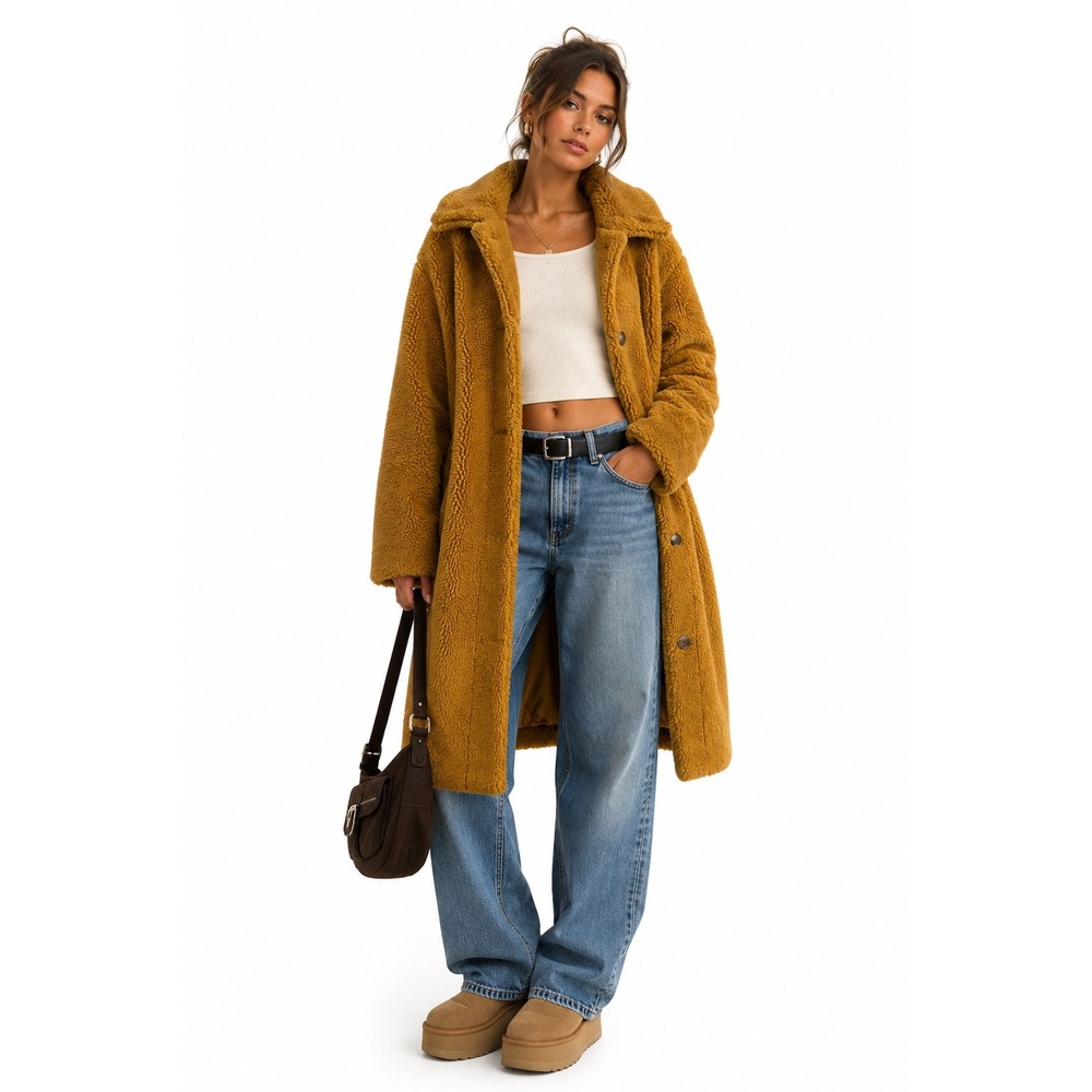 Streetwear Sherpa Teddy Longline Coat Gap Medium